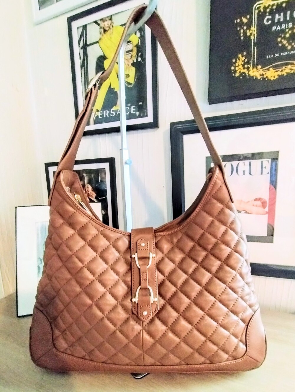 Talbots Equestrian Horsebit Style Quilted Genuine Leather Shoulder Bag - Picture 2 of 15